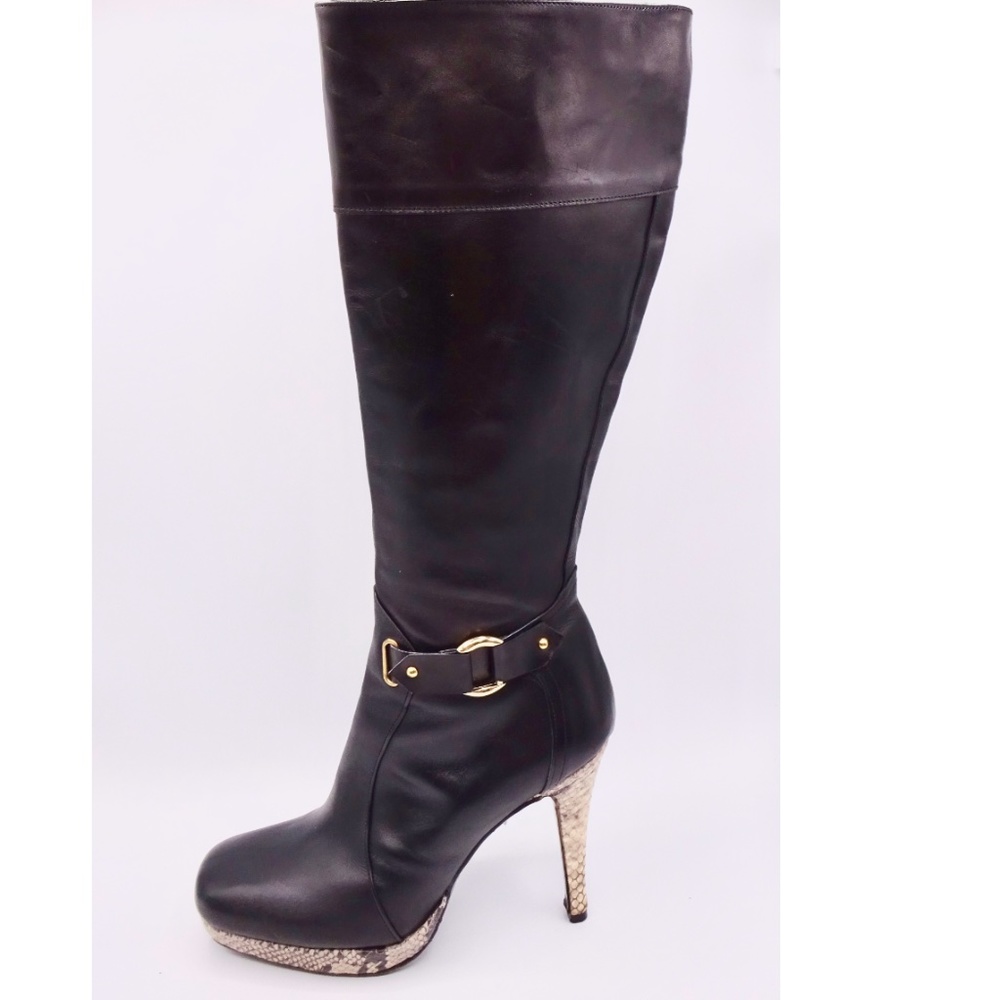 Charles David 'Made in Italy' Black Leather and Snakeskin Knee High Boots Size 6